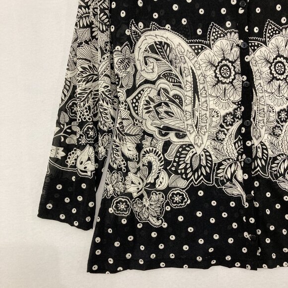 NWT Vintage RAFAEL Medium Black White Floral Polka Dot Knit Button Cardigan - Picture 4 of 11